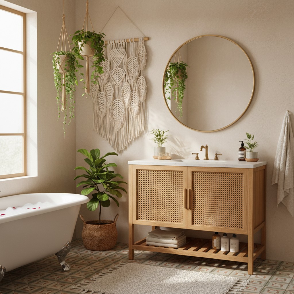 Rattan und Wiener Geflecht: Bohème-Flair im Badezimmer