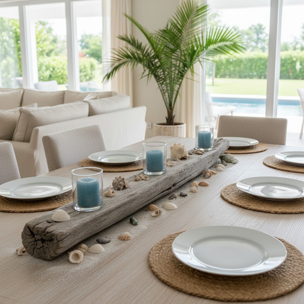 Maritime Brise mit Treibholz und Muscheln