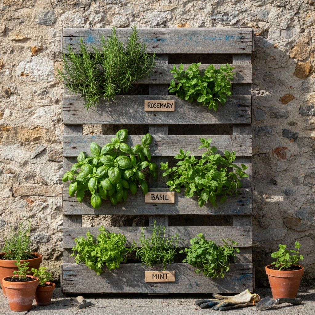 Ein vertikaler Kräutergarten aus Paletten
