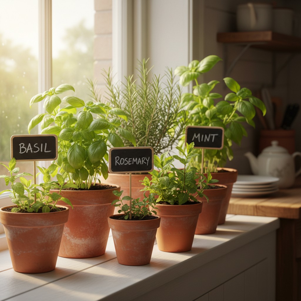 Ein kleiner Kräutergarten für die Fensterbank