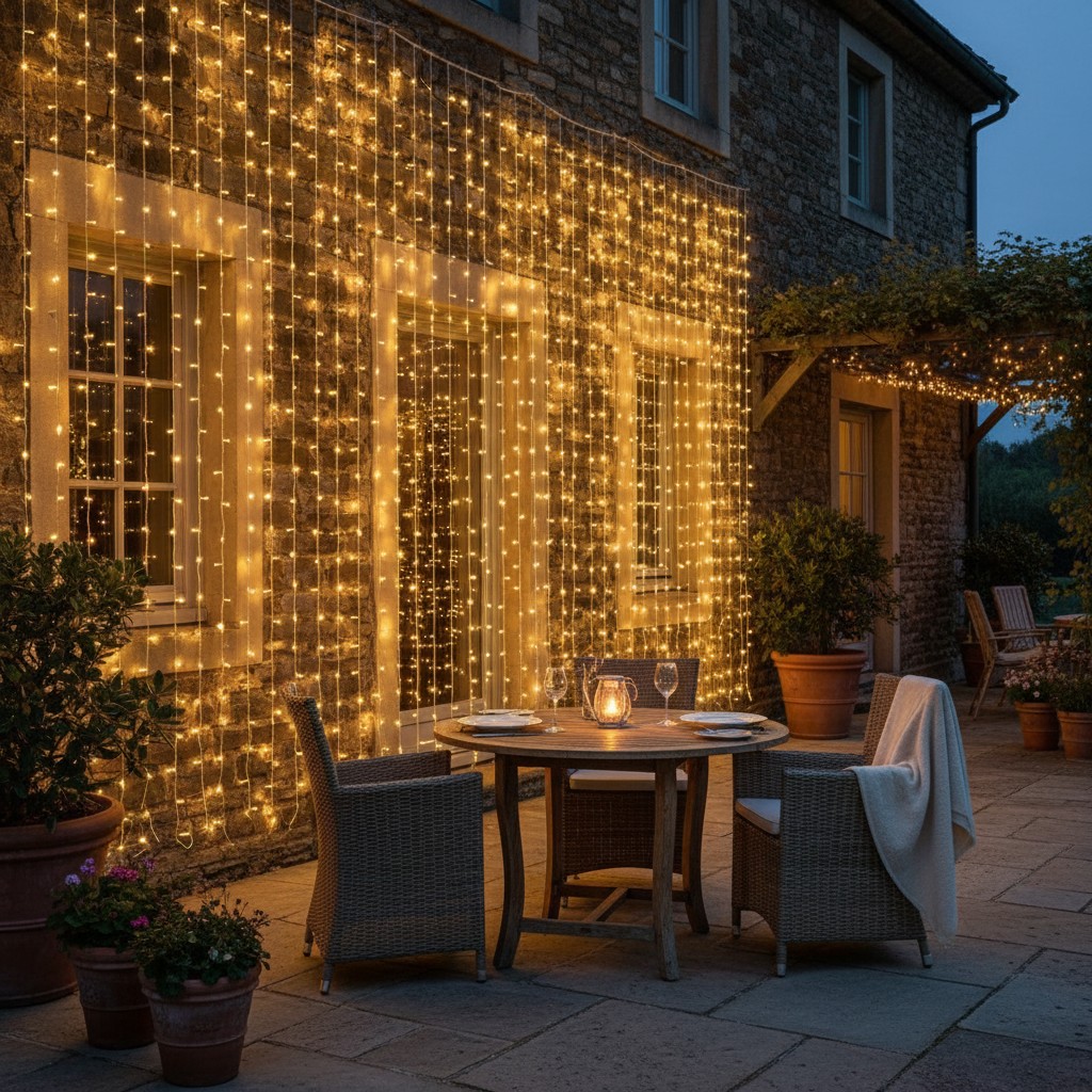 Ein zauberhafter Lichtervorhang an der Fassade