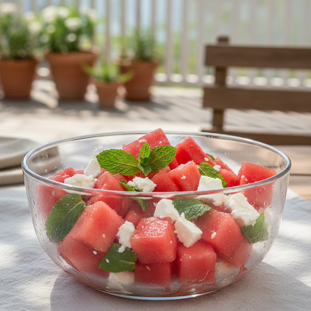 Erfrischender Wassermelonen-Feta-Salat mit Minze