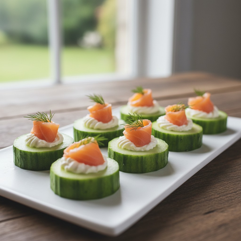 Gurken-Häppchen mit Räucherlachs und Dill-Frischkäse