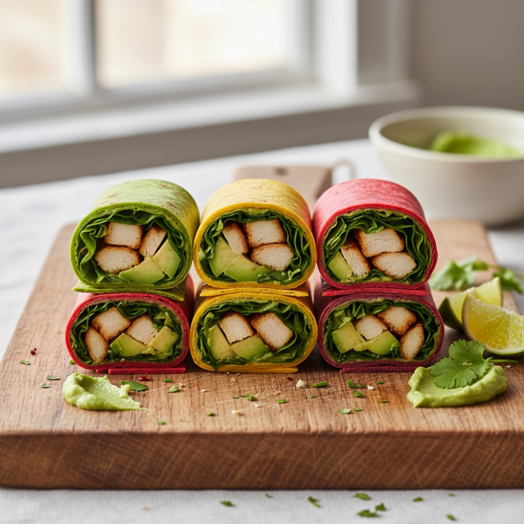 Mini-Wraps mit Avocado-Creme und Hähnchen
